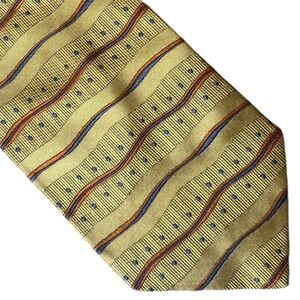 Cable & Co Mens Silk Tie Gold Yellow Wavy Stripe Polka Dot Geometric Italy 58in